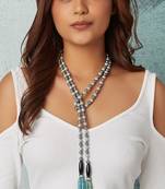 White & Grey Pearl Scarf Necklace With Multi-Colour Agate