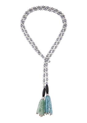 White & Grey Pearl Scarf Necklace With Multi-Colour Agate 3
