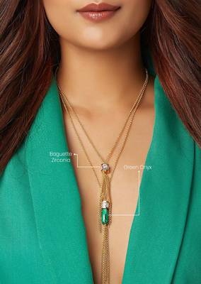 Gold Polish Lariat Necklace With Green Onyxircon Embellishment 4