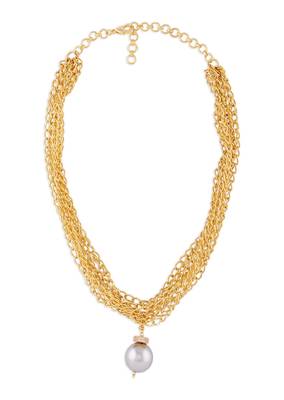 Gold Polish Necklace With Grey Pearl 3