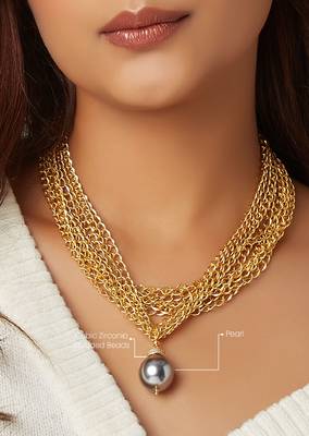 Gold Polish Necklace With Grey Pearl 4