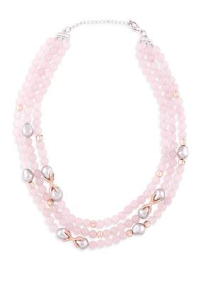 Pink Rose Quartz Layered Necklace With Grey Pearls 3