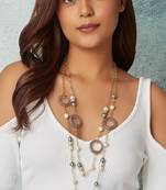 Grey Agate Rings Layered Necklace With Multi-Colour Pearls