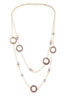 Grey Agate Rings Layered Necklace With Multi-Colour Pearls 3