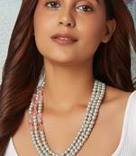 Grey Pearl Layered Necklace With Pink Rose Quartz