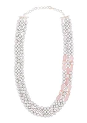 Grey Pearl Layered Necklace With Pink Rose Quartz 3