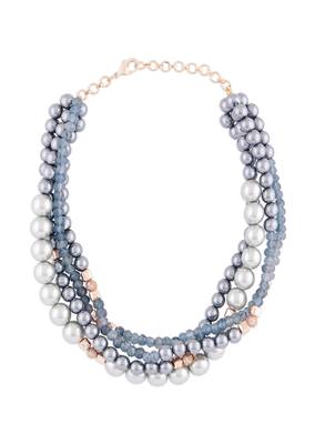 Blue Agate Layered Necklace With Grey Pearls 3