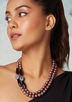 Brown Pearl Layered Necklace With Black Onyx 1