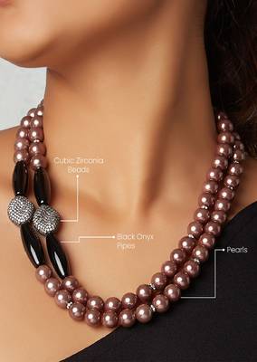 Brown Pearl Layered Necklace With Black Onyx 4