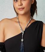 Grey Pearl Scarf Necklace With Blue Agates