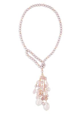 Rose Gold Quartz Scarf Necklace With Pink & White Pearls 3