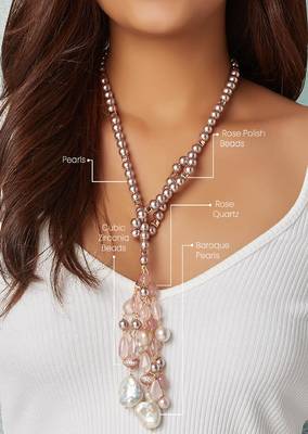 Rose Gold Quartz Scarf Necklace With Pink & White Pearls 4