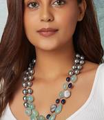 Grey Pearl Layered Necklace With Agate Tumbles