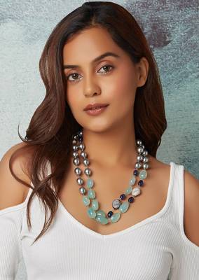 Grey Pearl Layered Necklace With Agate Tumbles 2