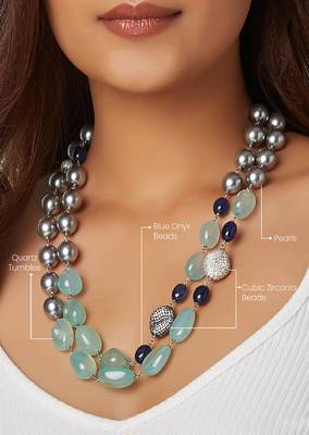 Grey Pearl Layered Necklace With Agate Tumbles 4