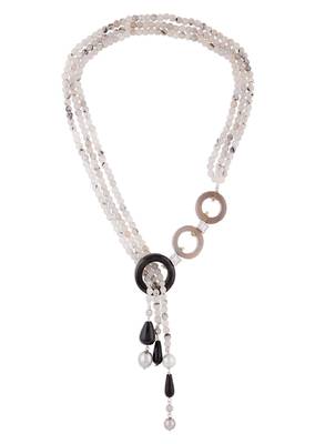 Grey Agate Scarf Necklace With Black Onyx 3