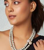 Grey Pearl Layered Necklace With Silver Polish