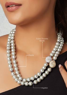 Grey Pearl Layered Necklace With Silver Polish 4