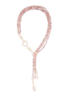 Pink Agate Beaded Scarf Necklace With Golden Pearls 3