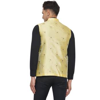 Yellow printed jacquard nehru-jacket 4