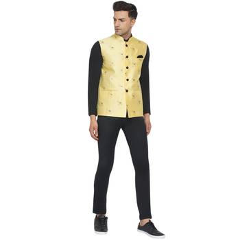 Yellow printed jacquard nehru-jacket 5