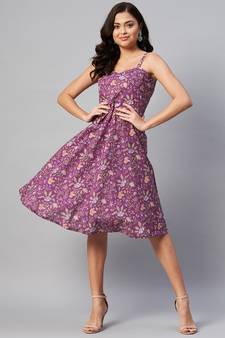 Womens Purple  Floral Printed Midi Dress