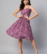 Womens Purple  Floral Printed Midi Dress