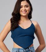 Womens Blue Crop Top With Tie-Ups