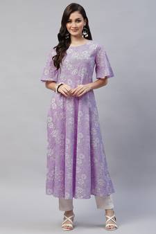 Womens Lavender floral Printed Anarkali Kurta