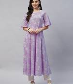 Womens Lavender floral Printed Anarkali Kurta