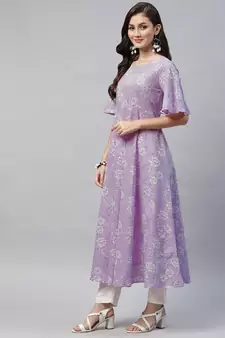 Womens Lavender floral Printed Anarkali Kurta