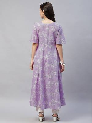 Womens Lavender floral Printed Anarkali Kurta 3