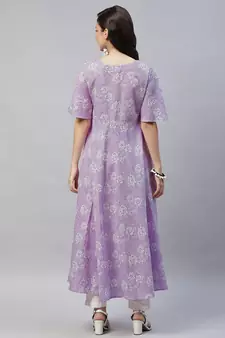 Womens Lavender floral Printed Anarkali Kurta