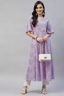 Womens Lavender floral Printed Anarkali Kurta