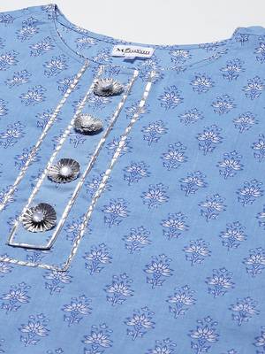 Womens Blue Gotta Patti Floral Print Straight Kurta 2