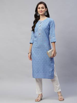 Womens Blue Gotta Patti Floral Print Straight Kurta 3