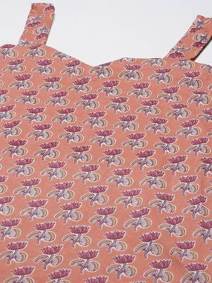 Womens Peach Printed Strappy Straight Kurta 2