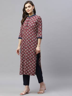 womens pure cotton printed straight kurti and Pant Set 4