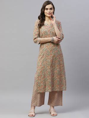 womens cotton printed straight kurti And palazzo set 1