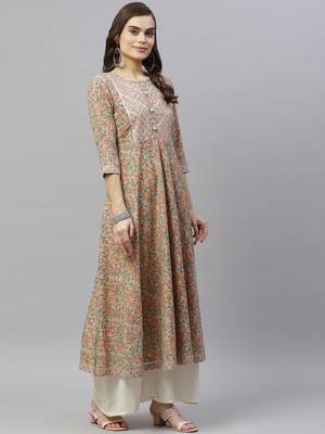 Womens Floral Print Ankle Length Anarkali Kurti 3