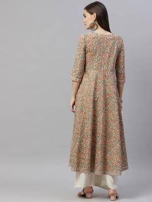 Womens Floral Print Ankle Length Anarkali Kurti 4