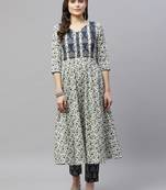 Women Floral Printed Anarkali Jaipuri Pure Cotton Kurta with Gold print Palazzo suit Set