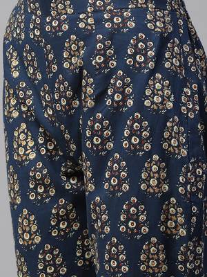 Women Floral Printed Anarkali Jaipuri Pure Cotton Kurta with Gold print Palazzo suit Set 3