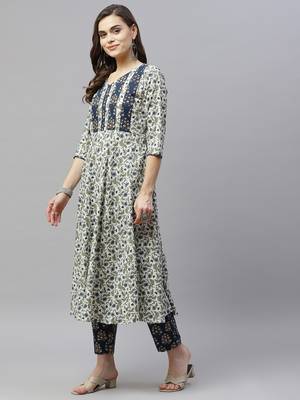 Women Floral Printed Anarkali Jaipuri Pure Cotton Kurta with Gold print Palazzo suit Set 4