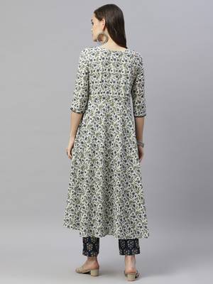 Women Floral Printed Anarkali Jaipuri Pure Cotton Kurta with Gold print Palazzo suit Set 5