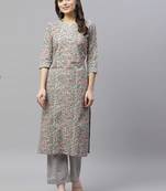 Women's Cotton Floral Print Straight Kurti Palazzo Set