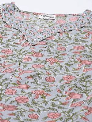 Women's Cotton Floral Print Straight Kurti Palazzo Set 2