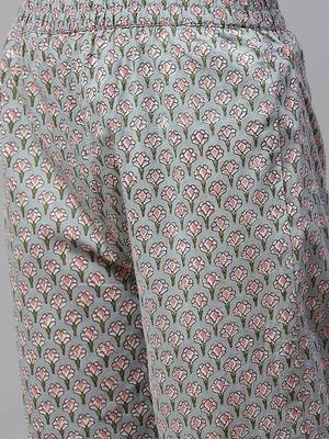 Women's Cotton Floral Print Straight Kurti Palazzo Set 3