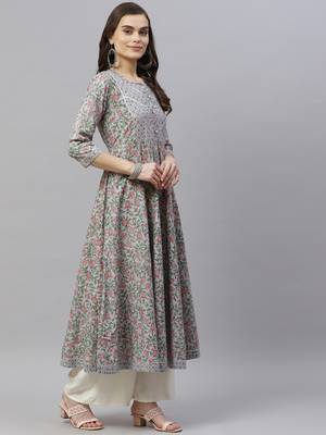 Womens Floral Print Ankle Length Anarkali Kurti 3