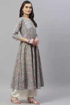 Womens Floral Print Ankle Length Anarkali Kurti